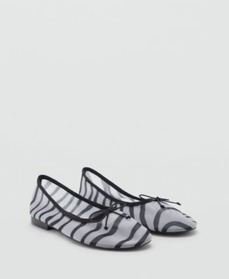 MANGO - Women's Animal-Print Mesh Ballerina Flats