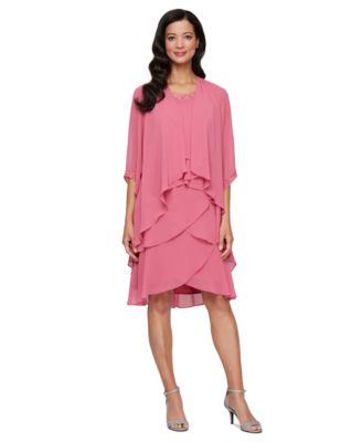 SL Fashions - Women's 2.Piece Chiffon Open-Front Jacket & Beaded-Neck Tiered Dress