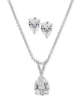 Macy's - 2-Pc. Set Lab Grown White Sapphire Pear Pendant Necklace & Matching Stud Earrings (2-1/5 ct. t.w.) in Sterling Silver