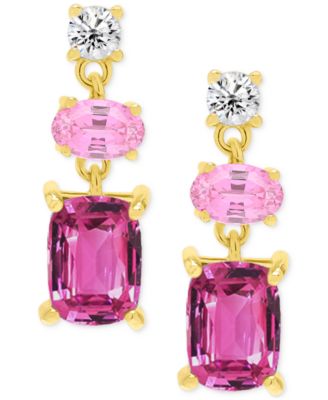 Macy's - Lab Grown Pink Sapphire (1-3/4 ct. t.w.) & Lab Grown White Sapphire (1/5 ct. t.w.) Triple Drop Earrings in 14K Gold-Plated Sterling Silver