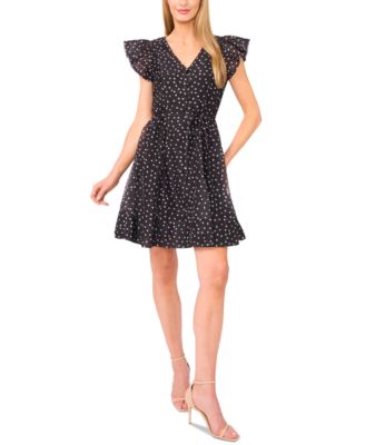 CeCe - Women's Tie Waist Flutter-Sleeve Mini Dress