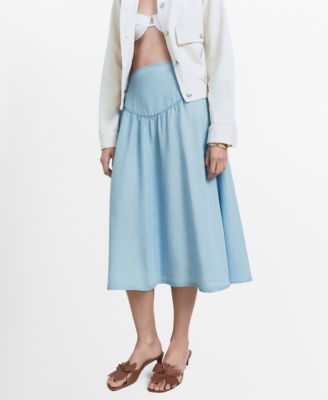 MANGO - Women's Gathered Detail Lyocell Midi Skirt