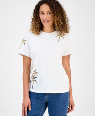 I.N.C. International Concepts - Petite Cotton Palm Crewneck Tee