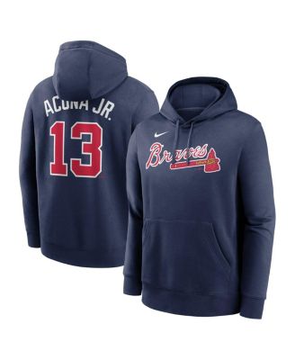 Nike - Men's Ronald Acu&ntilde;a Jr. Navy Atlanta Braves Player Name Number Club Fleece Pullover Hoodie