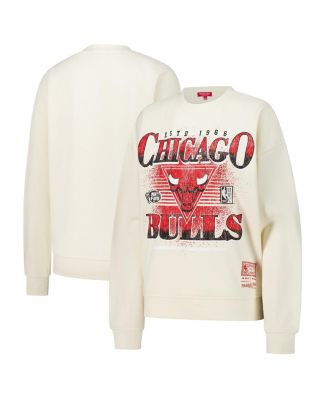 Mitchell & Ness - Women's Cream Chicago Bulls Oversprayed Pullover Sweatshirt