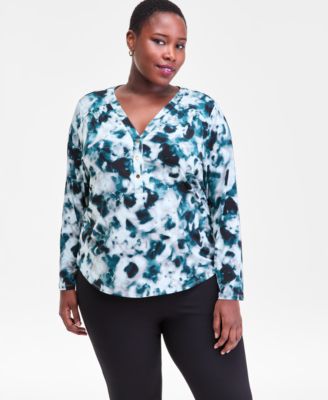 I.N.C. International Concepts - Plus Size Printed Half-Placket Shirt