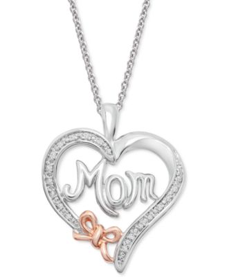 Macy's - Diamond Accent Mom Heart 18" Pendant Necklace in Sterling Silver & 14k Rose Gold-Plate