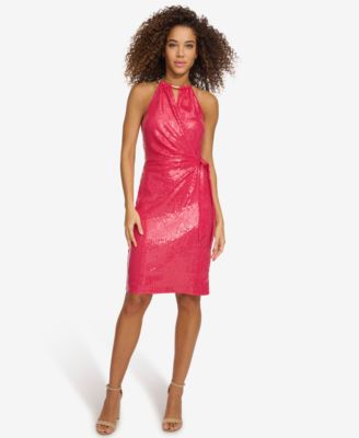 kensie - Women's Sequined Faux-Wrap Sheath Dress