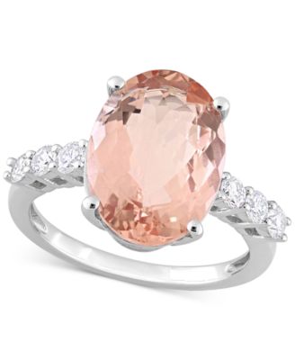 Macy's - Morganite (4-3/4 ct. t.w.) & Diamond (3/8 ct. t.w.) Oval Statement Ring in 14k White Gold