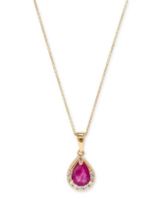 Macy's - Ruby (3/4 ct. t.w.) & Diamond (1/10 ct. t.w.) Pear 16" Pendant Necklace in 14k Gold