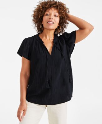 Style & Co - Petite Cotton Flutter-Sleeve Ruffle Top