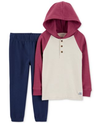 Carter's - Baby Boys Hooded Henley T-Shirt & Pull-On Pants, 2 Piece Set