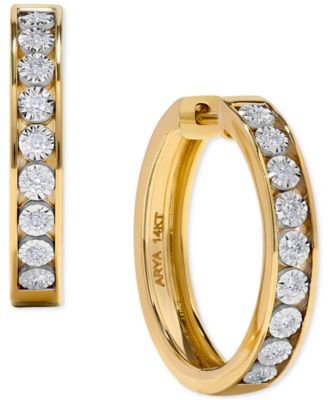 Macy's - Diamond Channel Set Hoop Earrings (1/4 ct. t.w.) in 14k Gold