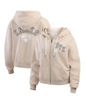 WEAR by Erin Andrews - Women's Tan New York Knicks Tonal Felt Patch Full-Zip Hoodie
