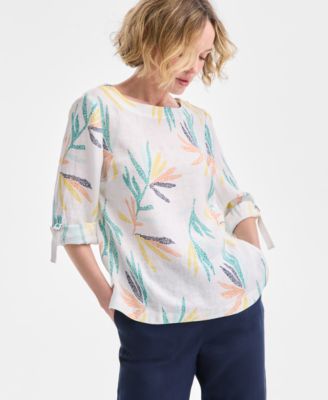 Charter Club - Women's Printed Linen Blouse, Exclusively at Macy's