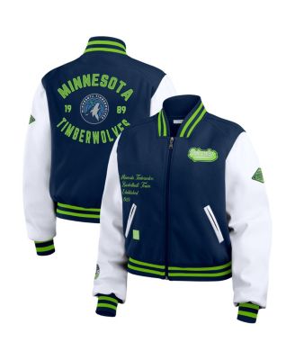 WEAR by Erin Andrews - Women's Navy/White Minnesota Timberwolves Cropped Varsity Full-Zip Jacket