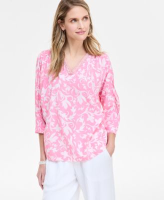 JM Collection - Women's Printed Embellished Top