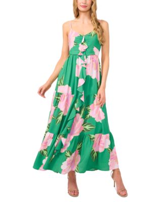 CeCe - Women's Ruffle-Front Tiered Floral Maxi Dress