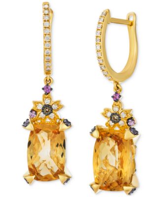 Le Vian - Citrine (7-1/20 ct. t.w.), Pink Sapphire Ombres (3/4 ct. t.w.) & Vanilla Diamonds (1/4 ct. t.w.) Charm Hoop Earrings in 14k Gold