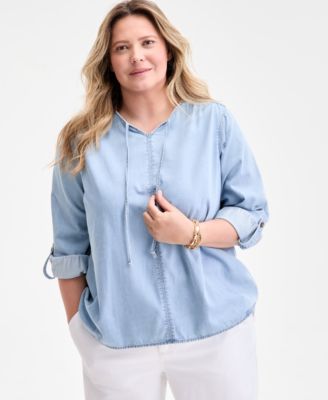 Style & Co - Plus Size Denim Popover Top, Exclusively at Macy's