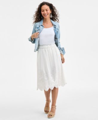 Style & Co - Women's Cotton Eyelet-Embroidered Midi Skirt