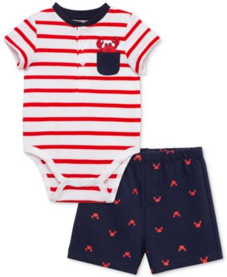 Little Me - Baby Boys 2-Pc. Crab Stripe Bodysuit & Shorts Set
