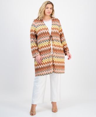 Kasper - Plus Size Printed Tie-Front Cardigan