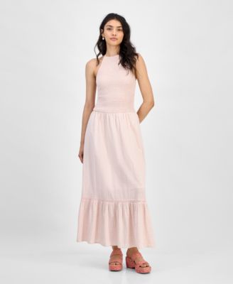 And Now This - Women's Cotton Gingham Smocked Halter Maxi Dress