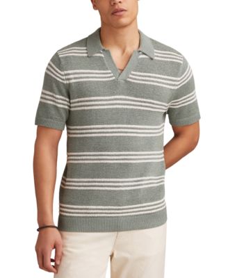 Lucky Brand - Men's Short Sleeve Knit Striped Open Collar Polo Shirt