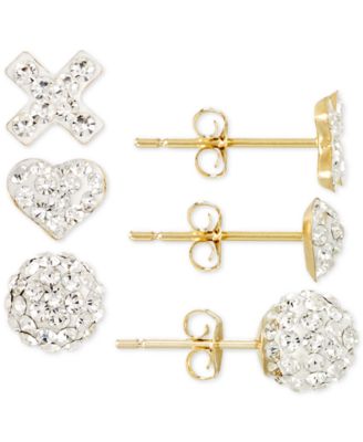Macy's - 3-Pc. Set Pave Crystal Stud Earrings in 10k Gold