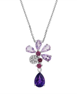 Macy's - Multi-Gemstone (1-1/2 ct. t.w.) & Diamond (1/20 ct. t.w.) 18" Pendant Necklace in Sterling Silver