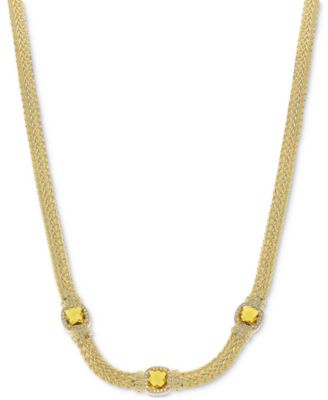 Macy's - Citrine (5-1/4 ct. t.w.) & White Topaz (7/8 ct. t.w.) Weave Link 18" Collar Necklace set in 14k Gold-Plated Sterling Silver