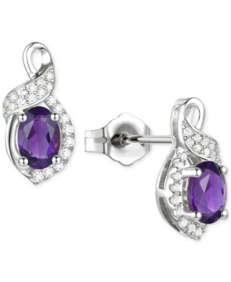 Macy's - Amethyst (3/4 ct. t.w.) & Lab-Grown White Sapphire (1/6 ct. t.w.) Oval Swirl Stud Earrings in Sterling Silver (Also in Additional Gemstones)