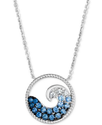 Le Vian - Denim Ombr&eacute; (1/2 ct. t.w.) & White Sapphire (1/8 ct. t.w.) Wave Disc Adjustable 18.5" Pendant Necklace in 14k White Gold