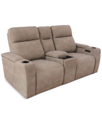 Furniture - Greymel 74" Fabric Loveseat with Console and Power Headrests