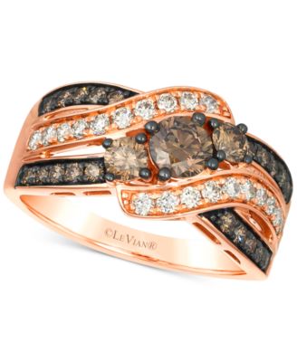 Le Vian - Chocolate Diamond & Nude Diamond Three Stone Swirl Ring (1-1/3 ct. t.w.) in 14k Rose Gold