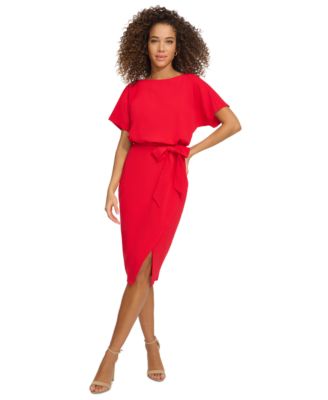 kensie - Belted Blouson Wrap Sheath Dress