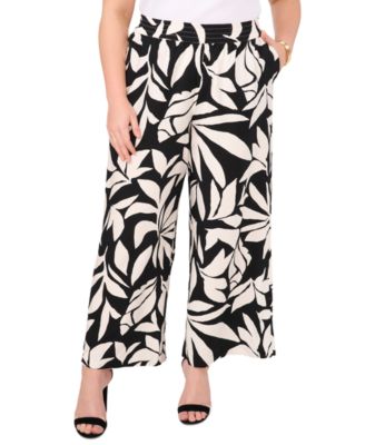 Vince Camuto - Plus Size Printed Smocked-Waist Wide-Leg Pants