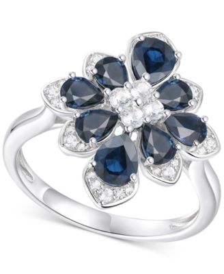 Macy's - Emerald (1-3/4 ct. t.w.) & Diamond (1/4 ct. t.w.) Pear Flower Ring in 14k Gold (Also in Ruby & Sapphire)