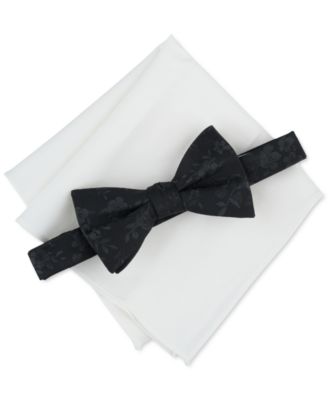 Bar III - Men's Alton Floral Bow Tie & Solid Pocket Square Set