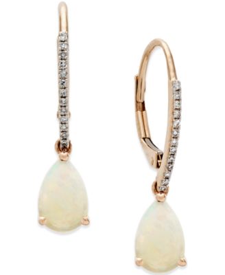 Macy's - Opal (1 ct. t.w.) and Diamond Accent Drop Earrings in 14k Rose Gold