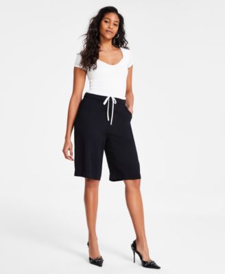 Bar III - Women's Contrast-Waistband Drawstring Long Shorts
