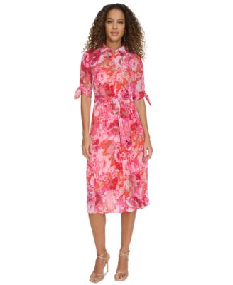 Calvin Klein - Women's Printed Button-Front Chiffon Dress