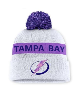 Fanatics - Men's White Tampa Bay Lightning Hockey Fights Cancer Cuffed Knit Hat with Pom