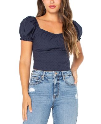 Celebrity Pink - Juniors' Cropped Puff-Sleeve Top
