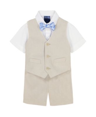 Nautica - Baby Boys Shirt, Bowtie, Linen-Look Vest & Shorts, 4 Piece Set