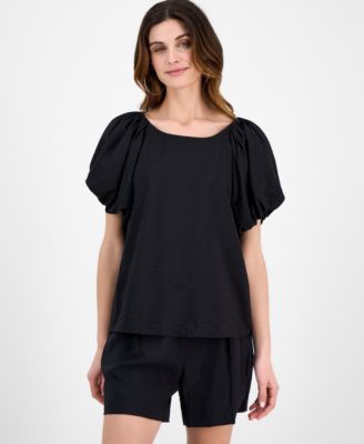 Anne Klein - Women's Pleated Bubble-Sleeve Blouse
