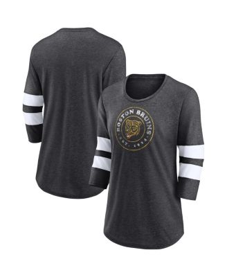 Fanatics - Women's Heather Charcoal Boston Bruins One Timer Tri-Blend Scoop Neck 3/4-Sleeve T-Shirt