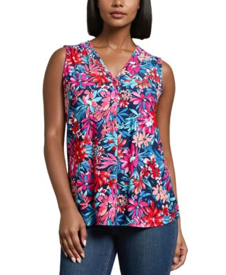 Jones New York - Women's Garden Print Sleeveless V-Neck Top