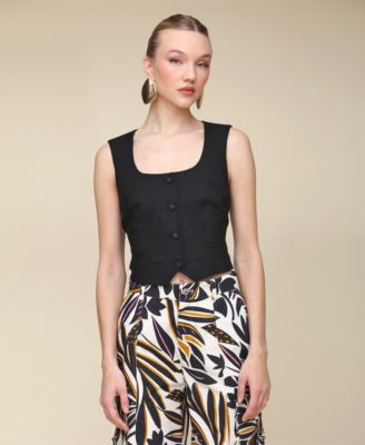Avec Les Filles - Women's Linen-Blend Cropped Vest